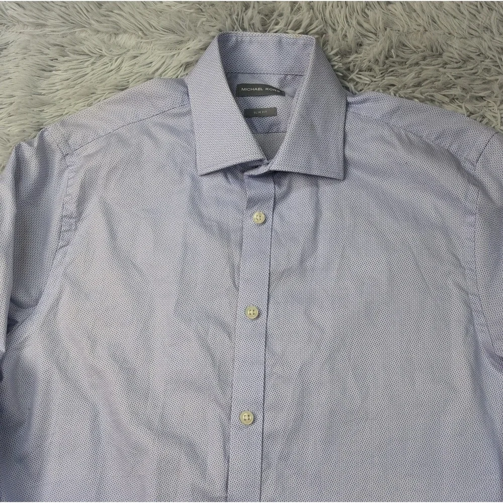 Michael Kors Shirt Mens L Blue Slim Fit Casual Preppy 32 33 Button Up 16
